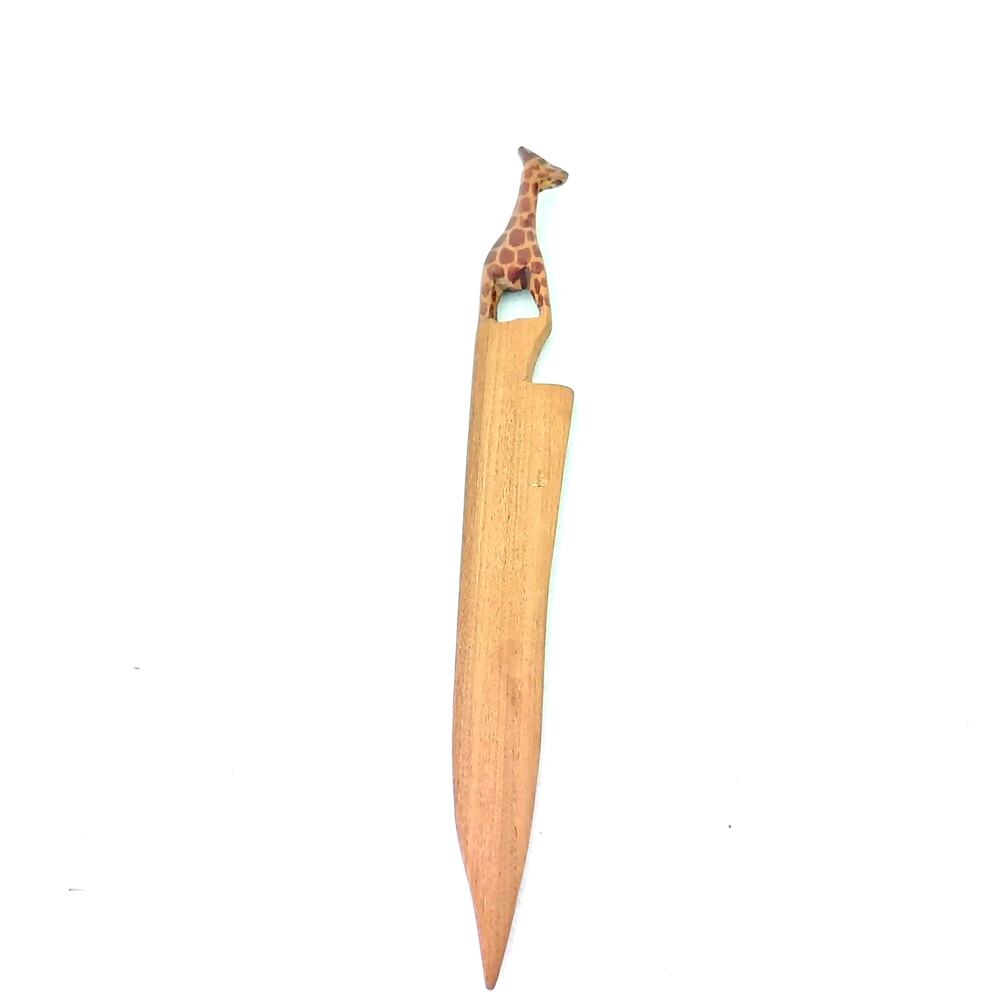 Hand Carved Wooden Giraffe 10" Letter Opener Office Desk Home Decor Stationary
